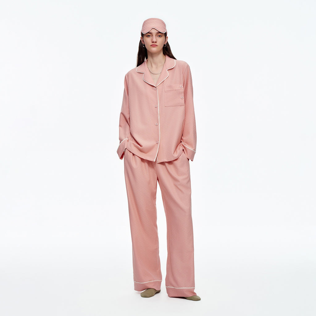 Kongvia Women’s Textured Pajama Set Long Sleeve Lounge Wear