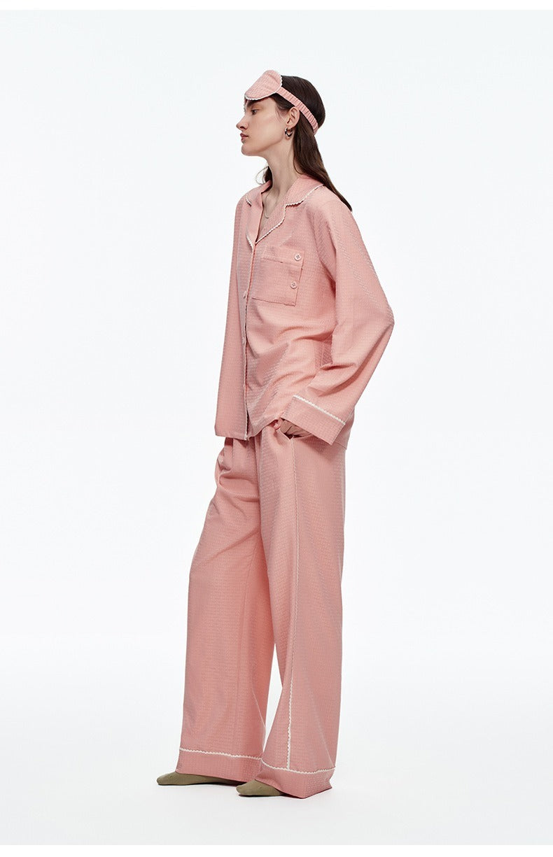Kongvia Women’s Textured Pajama Set Long Sleeve Lounge Wear