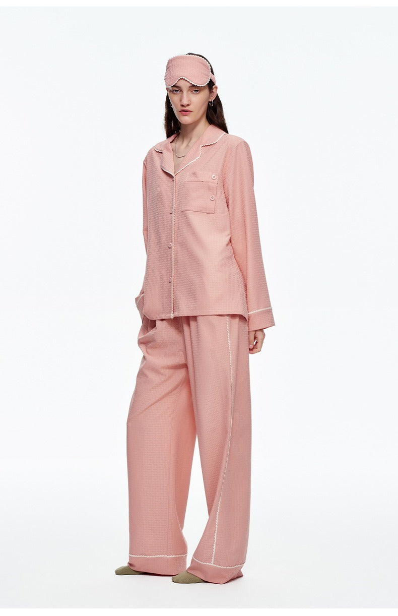 Kongvia Women’s Textured Pajama Set Long Sleeve Lounge Wear