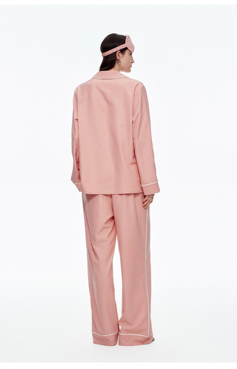 Kongvia Women’s Textured Pajama Set Long Sleeve Lounge Wear