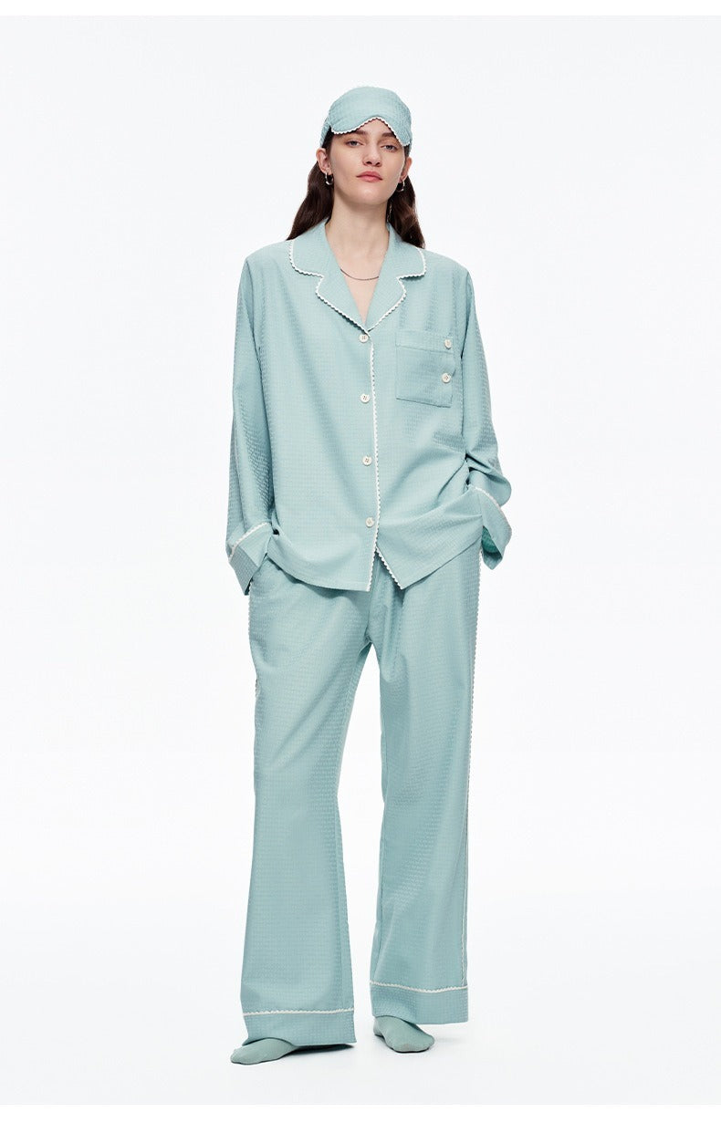 Kongvia Women’s Textured Pajama Set Long Sleeve Lounge Wear
