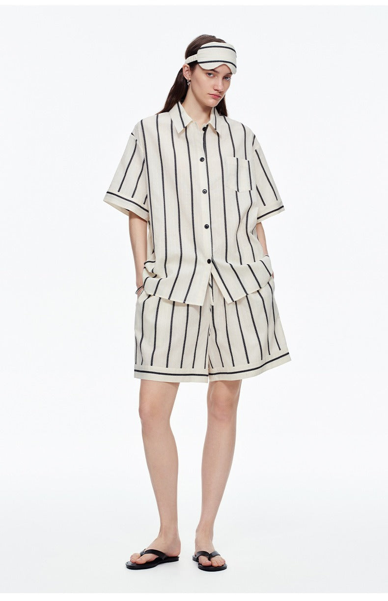 Kongvia Women’s Cotton Stripe Pajama Set Short Sleeve Lounge Wear