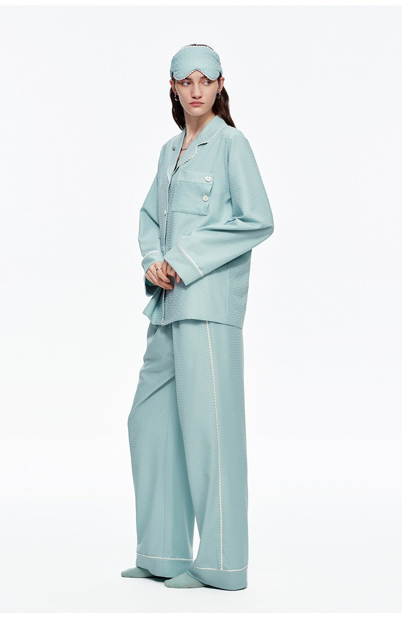 Kongvia Women’s Textured Pajama Set Long Sleeve Lounge Wear