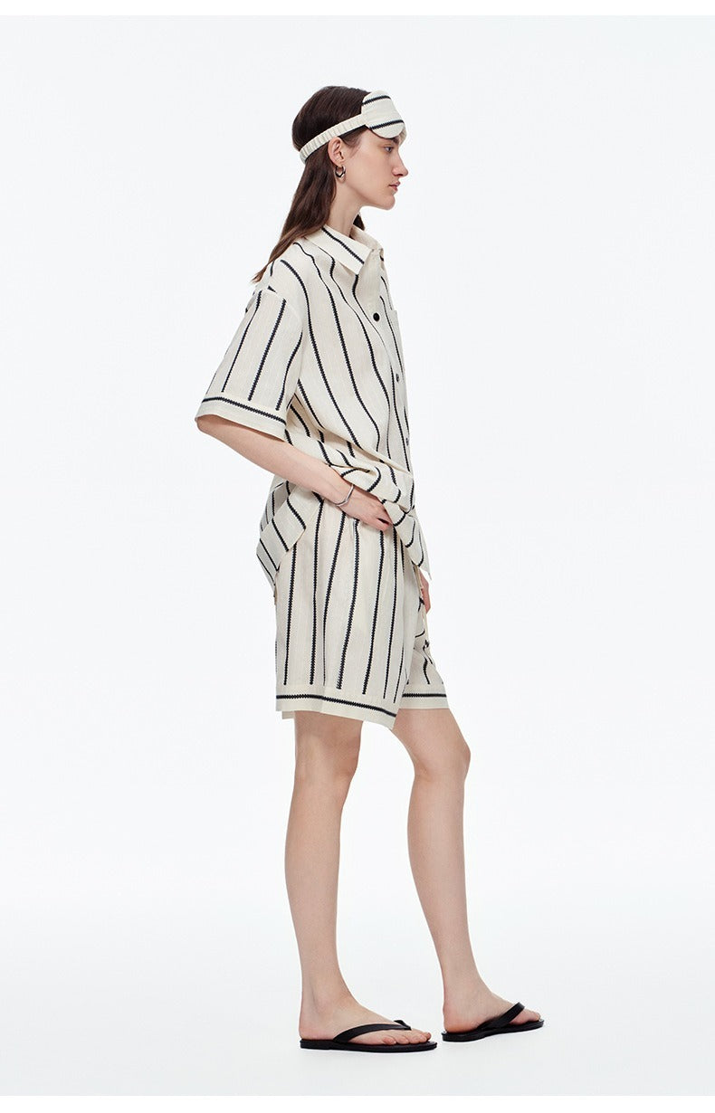 Kongvia Women’s Cotton Stripe Pajama Set Short Sleeve Lounge Wear