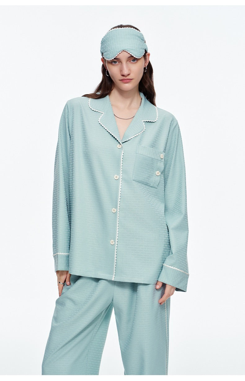 Kongvia Women’s Textured Pajama Set Long Sleeve Lounge Wear