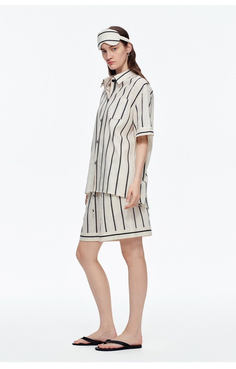 Kongvia Women’s Cotton Stripe Pajama Set Short Sleeve Lounge Wear