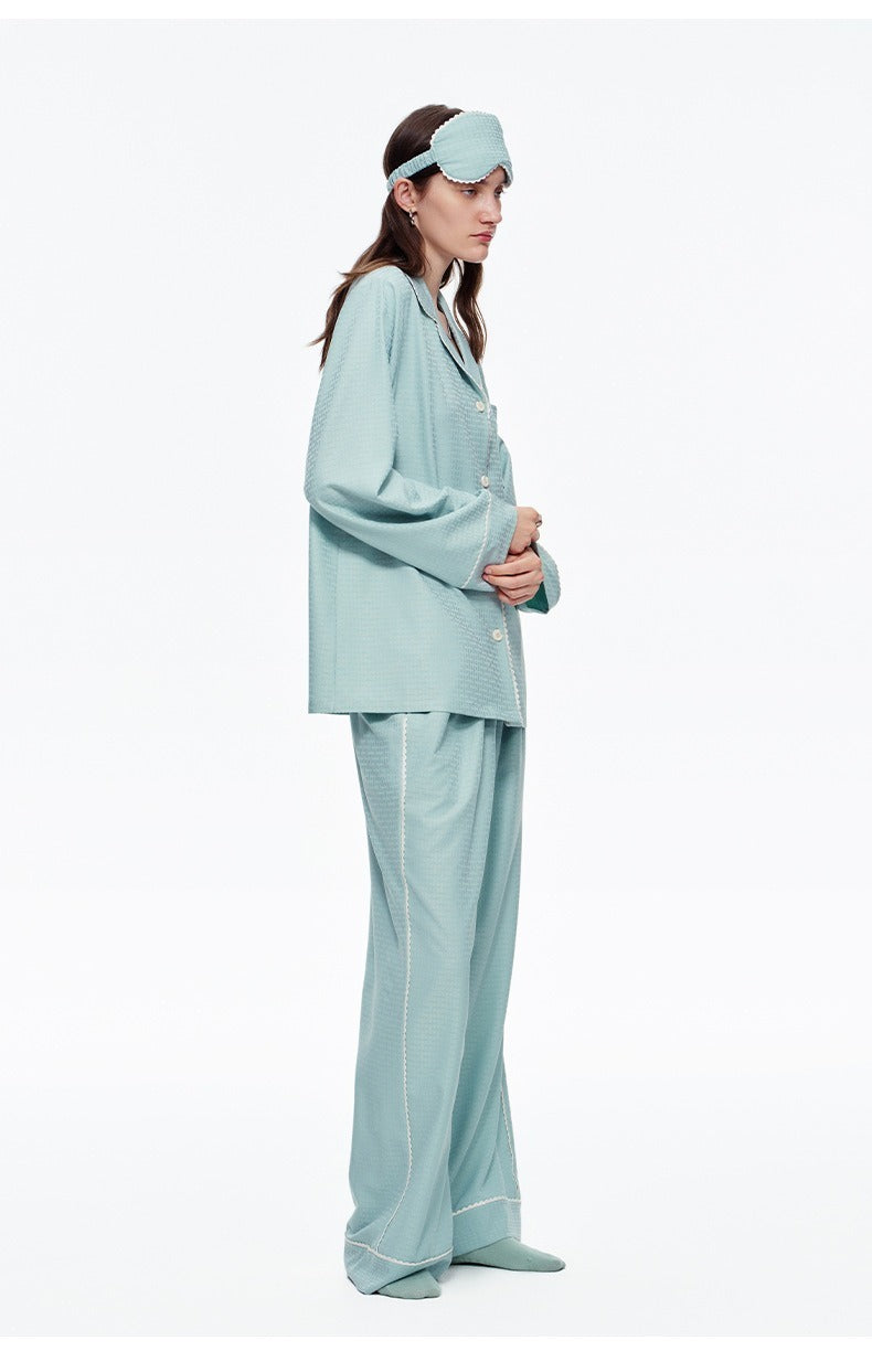 Kongvia Women’s Textured Pajama Set Long Sleeve Lounge Wear