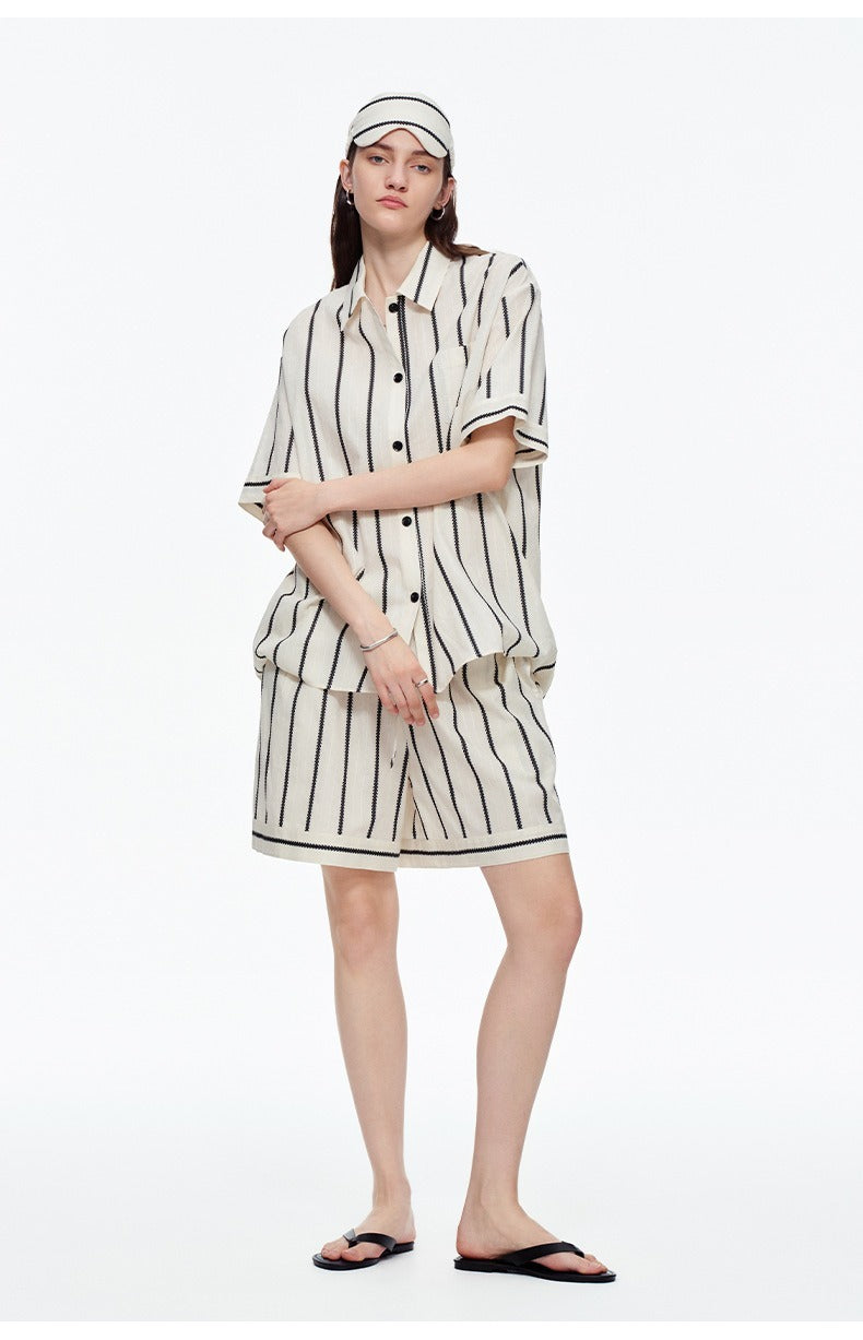 Kongvia Women’s Cotton Stripe Pajama Set Short Sleeve Lounge Wear