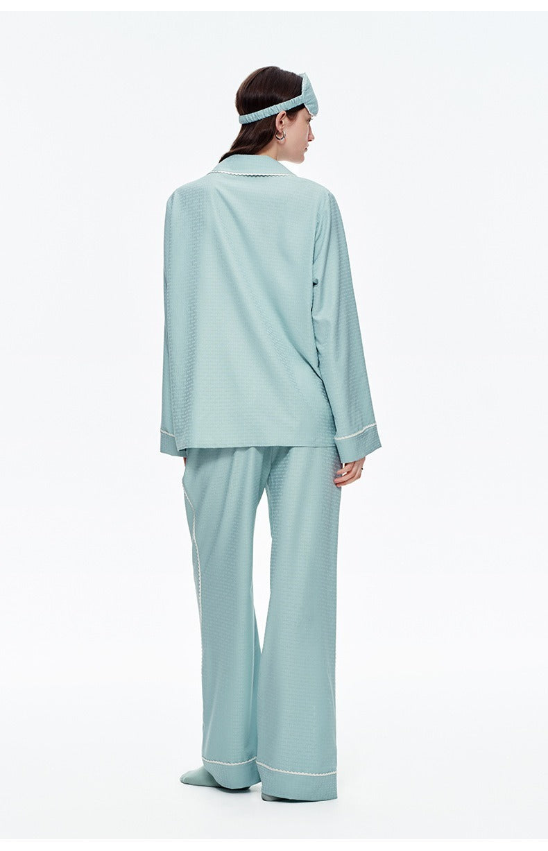 Kongvia Women’s Textured Pajama Set Long Sleeve Lounge Wear