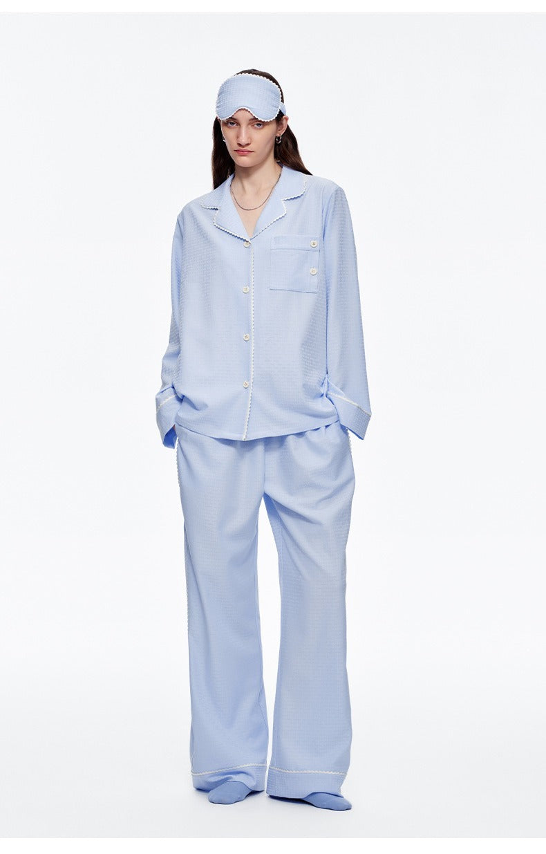 Kongvia Women’s Textured Pajama Set Long Sleeve Lounge Wear