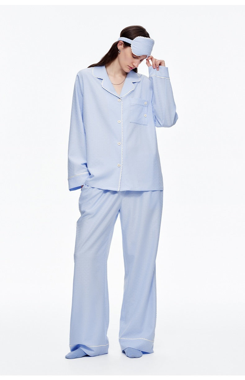 Kongvia Women’s Textured Pajama Set Long Sleeve Lounge Wear
