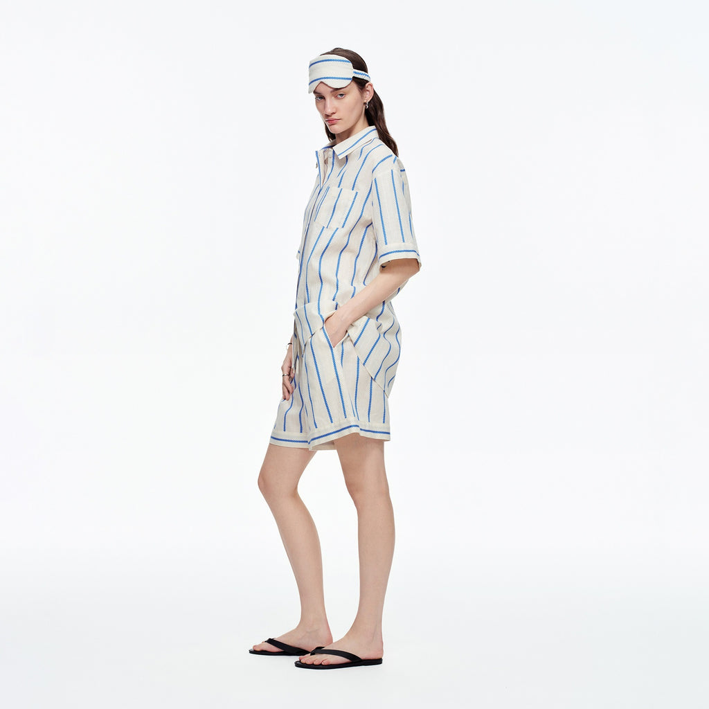 Kongvia Women’s Cotton Stripe Pajama Set Short Sleeve Lounge Wear