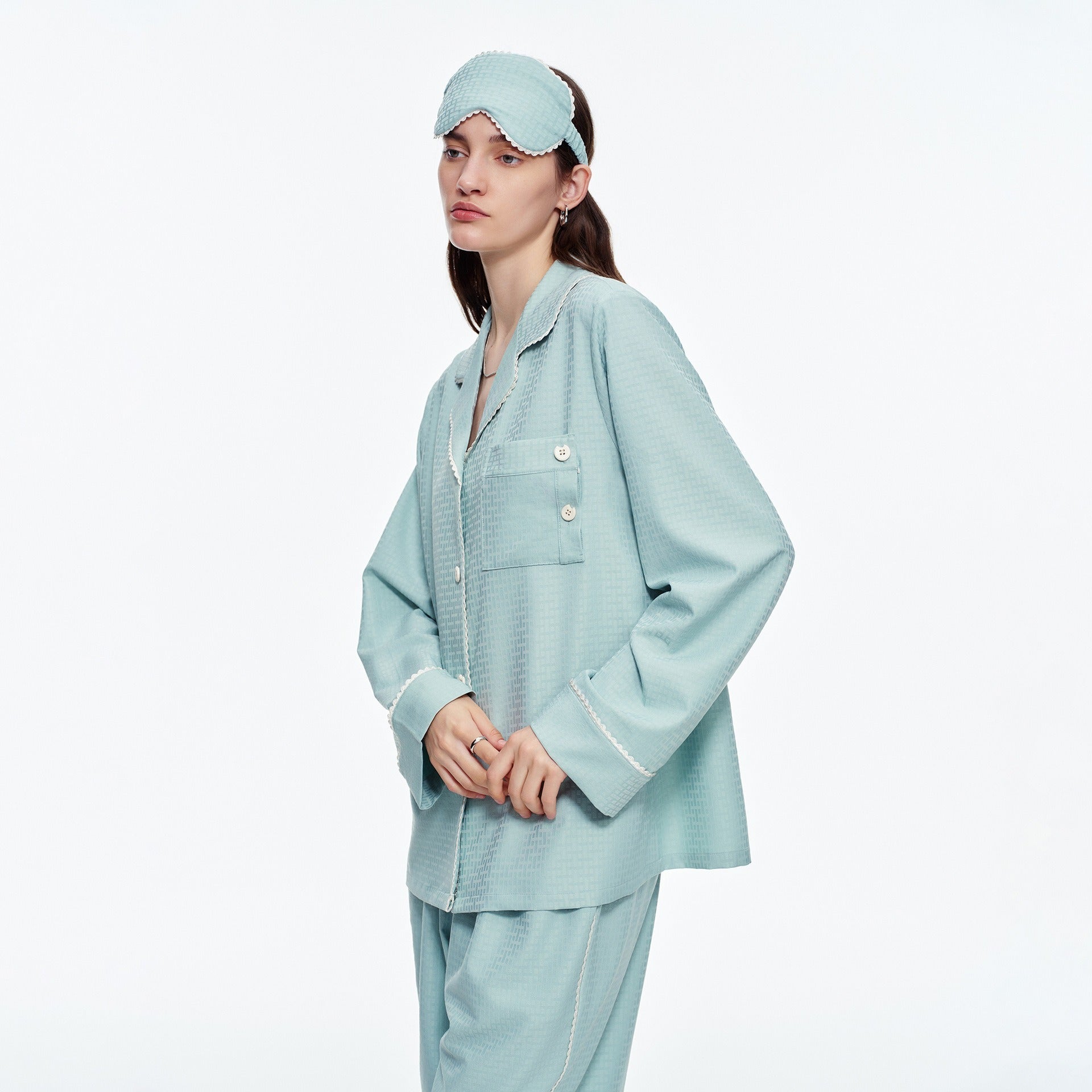 Kongvia Women’s Textured Pajama Set Long Sleeve Lounge Wear