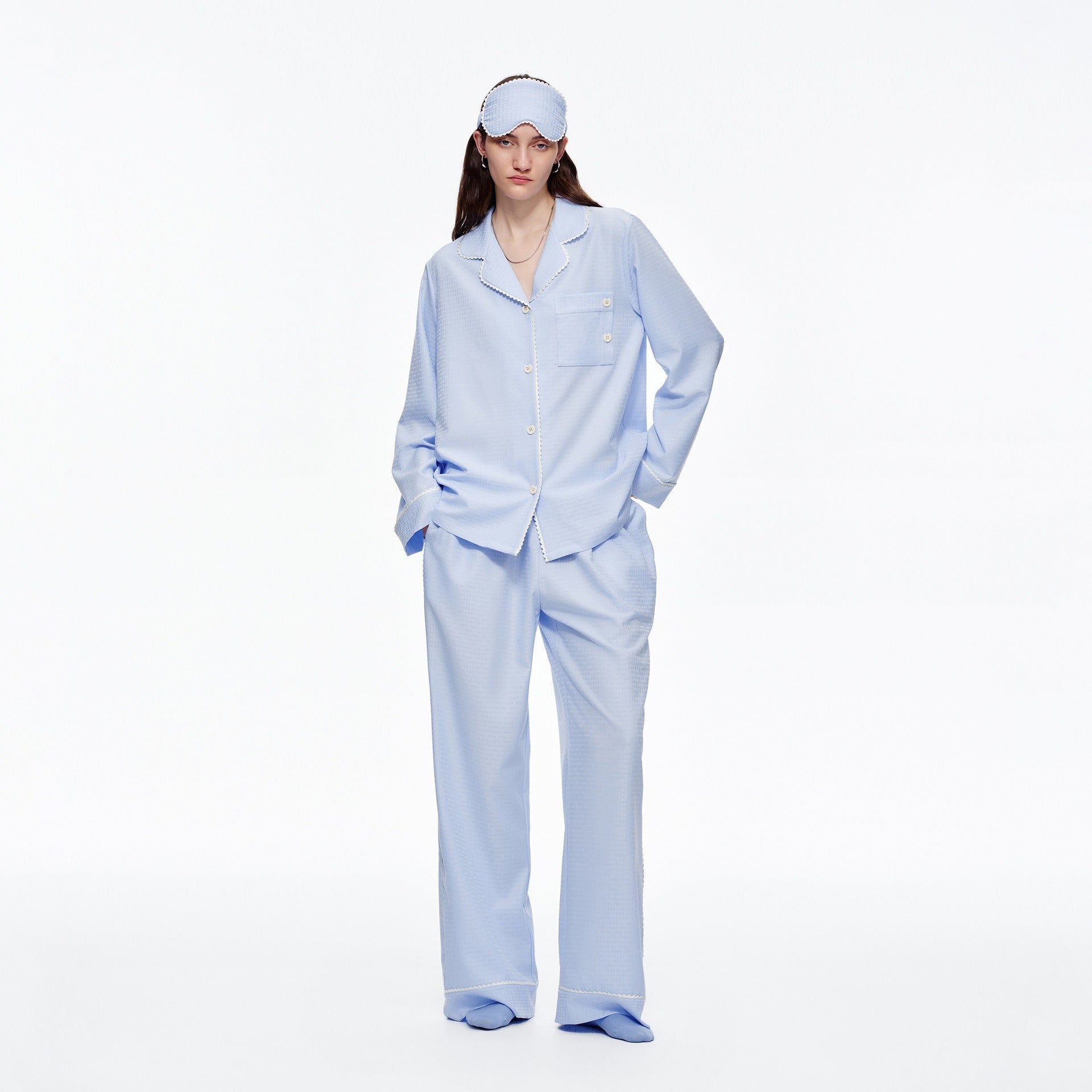 Kongvia Women’s Textured Pajama Set Long Sleeve Lounge Wear