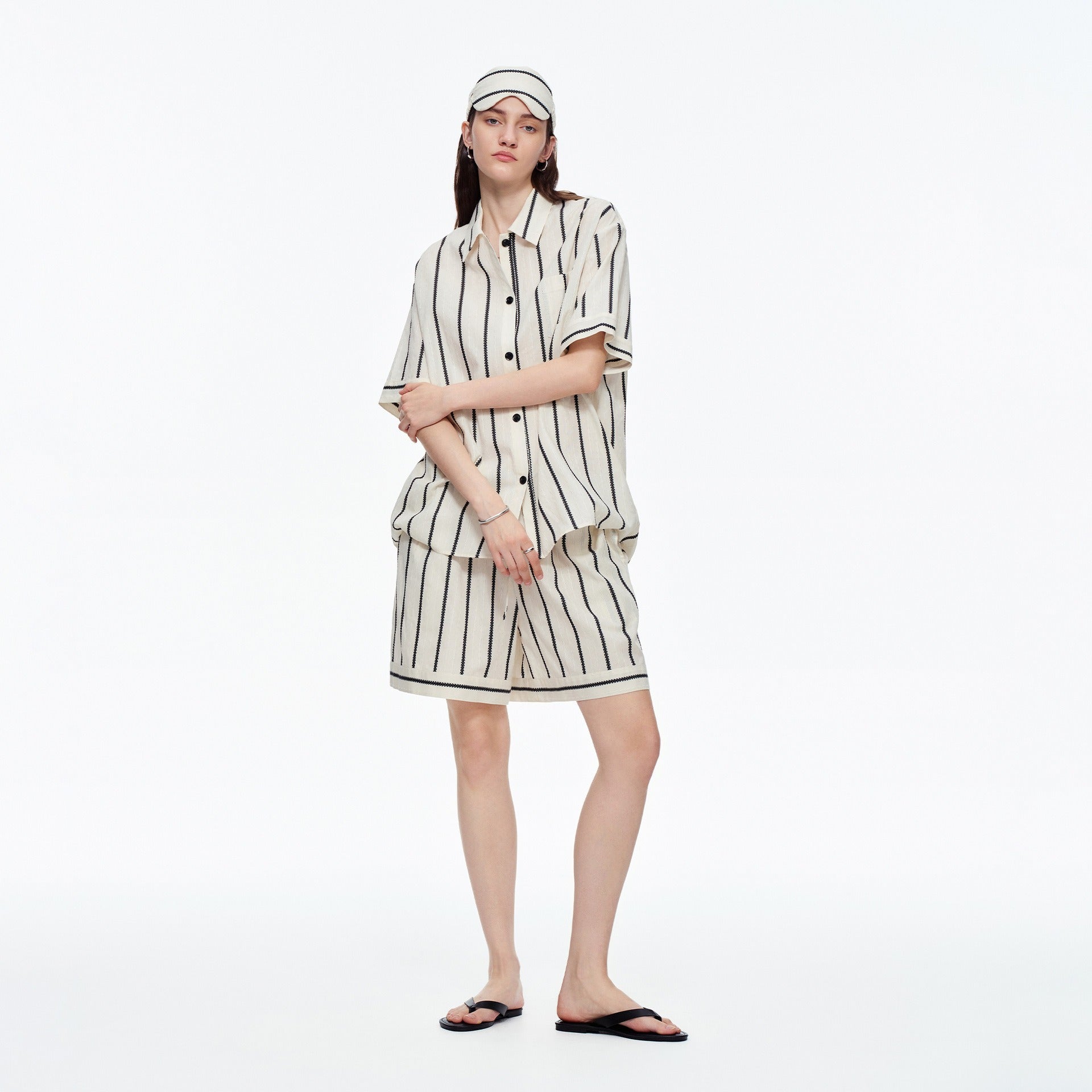Kongvia Women’s Cotton Stripe Pajama Set Short Sleeve Lounge Wear