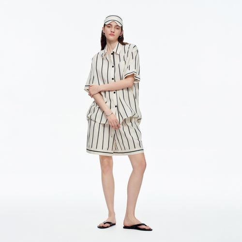 Kongvia Women’s Cotton Stripe Pajama Set Short Sleeve Lounge Wear