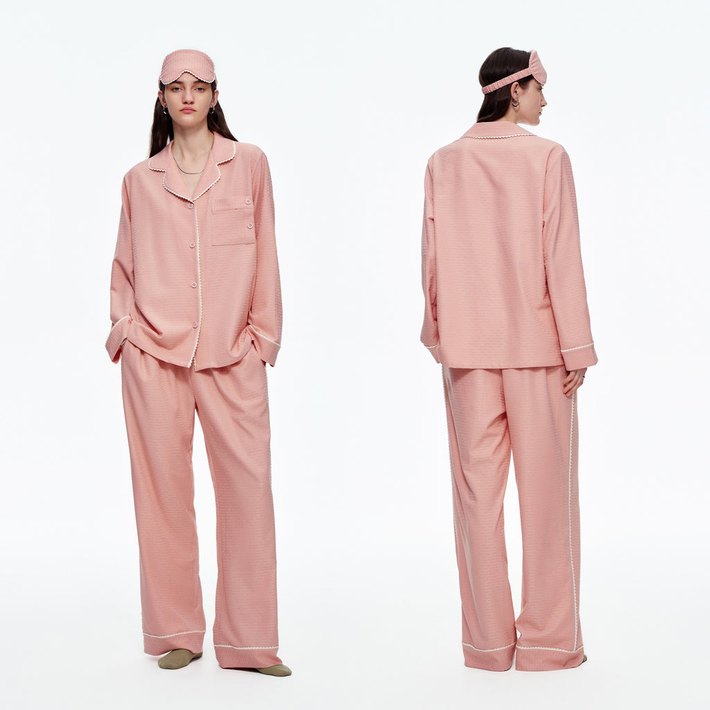 Kongvia Women’s Textured Pajama Set Long Sleeve Lounge Wear