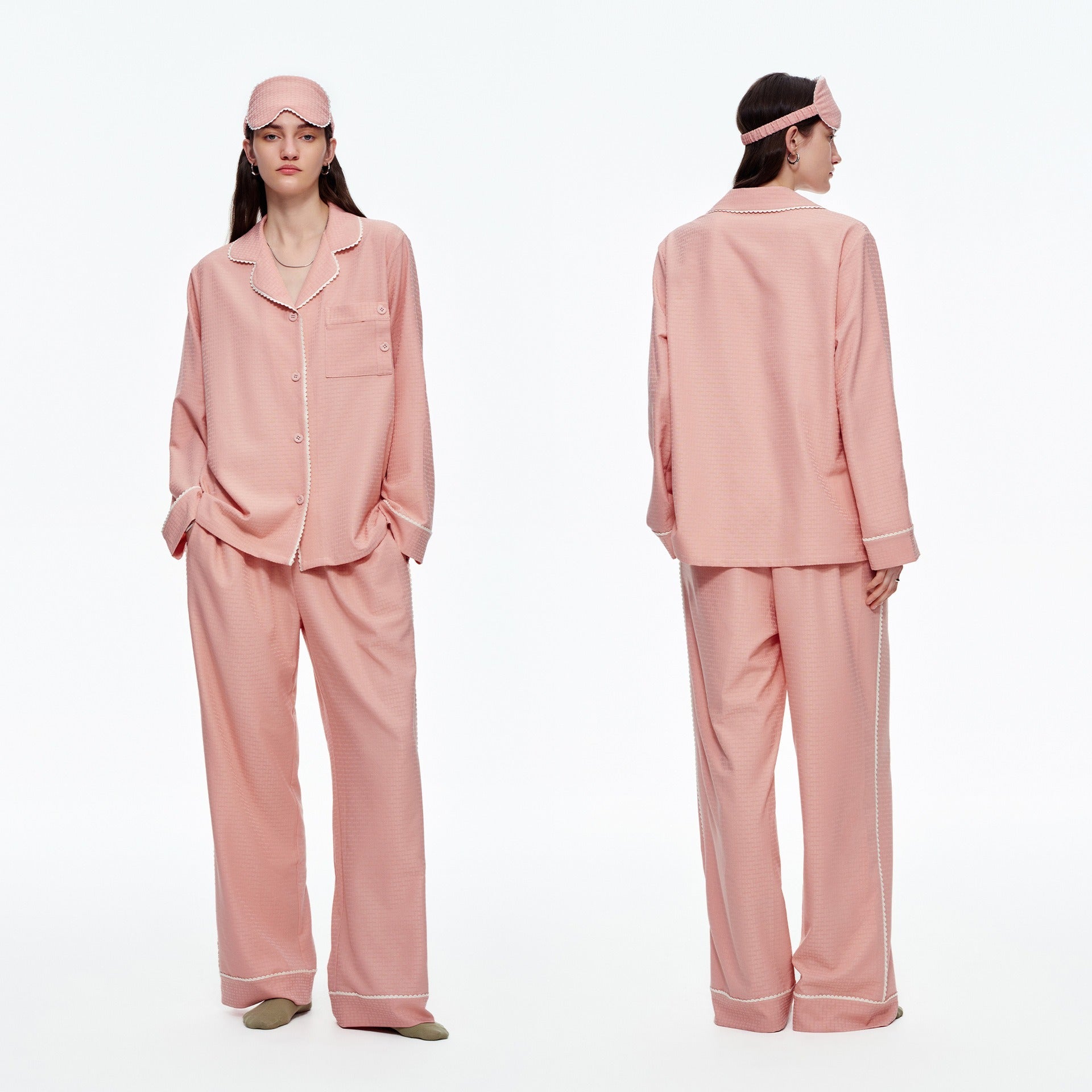 Kongvia Women’s Textured Pajama Set Long Sleeve Lounge Wear