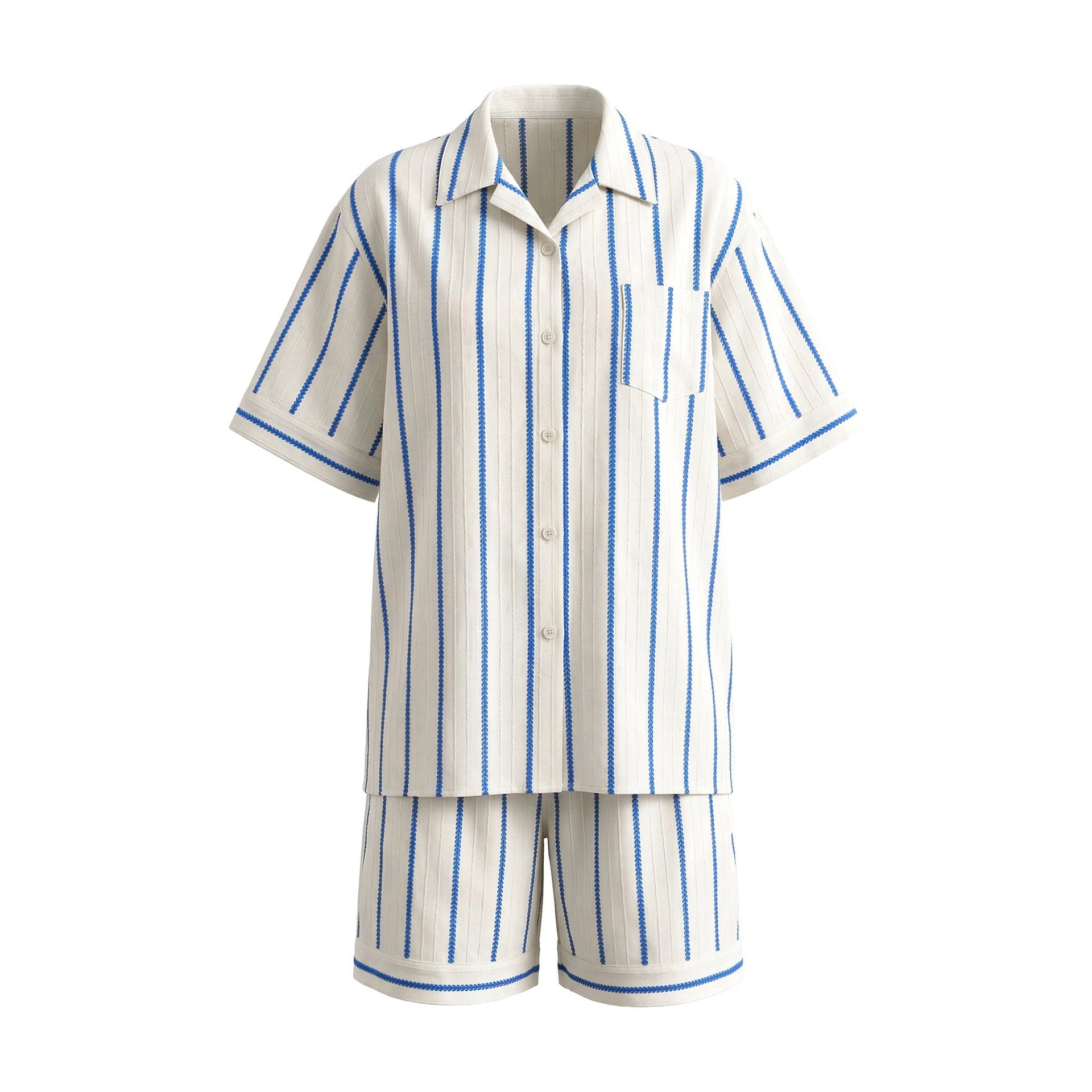 Kongvia Women’s Cotton Stripe Pajama Set Short Sleeve Lounge Wear