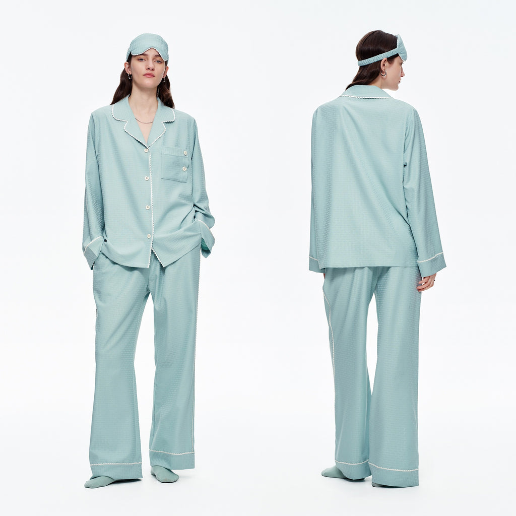 Kongvia Women’s Textured Pajama Set Long Sleeve Lounge Wear