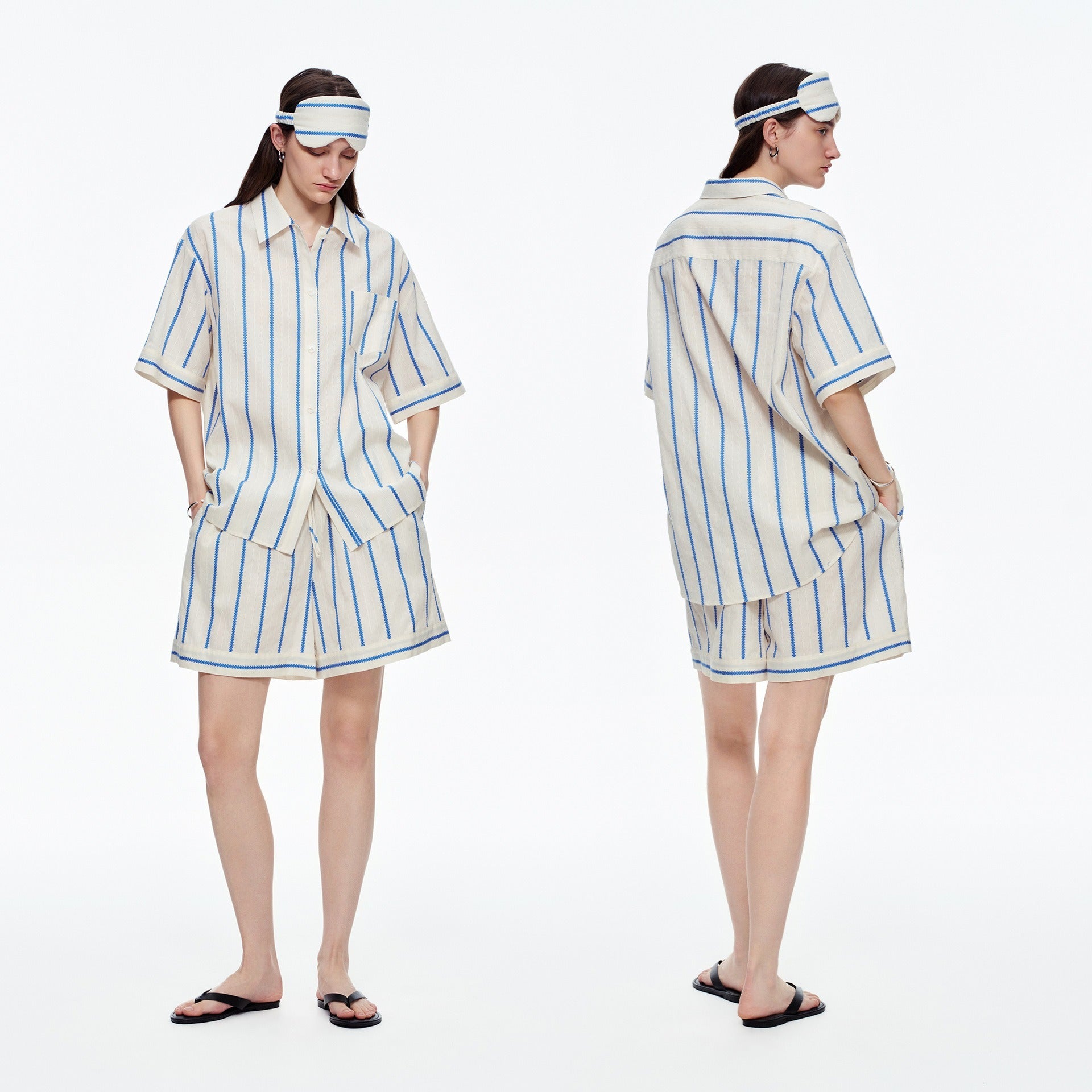 Kongvia Women’s Cotton Stripe Pajama Set Short Sleeve Lounge Wear