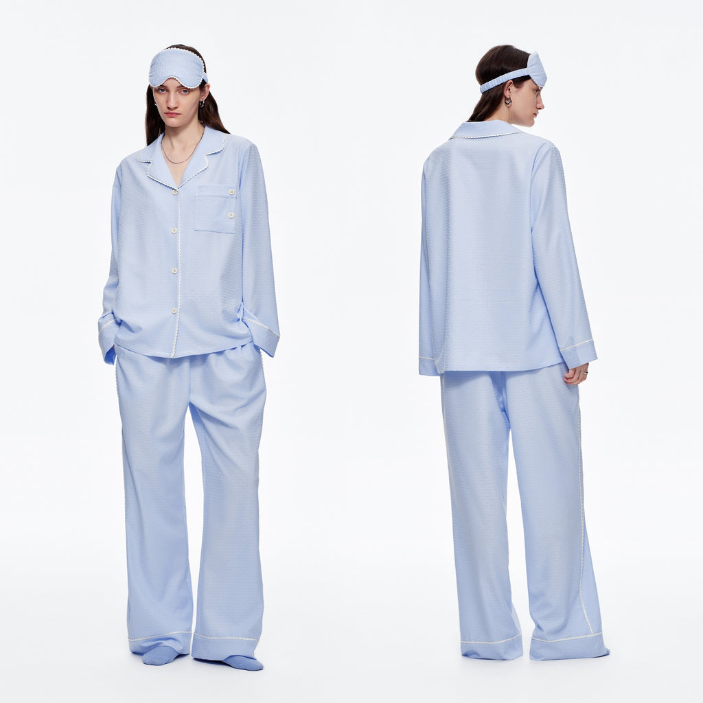 Kongvia Women’s Textured Pajama Set Long Sleeve Lounge Wear