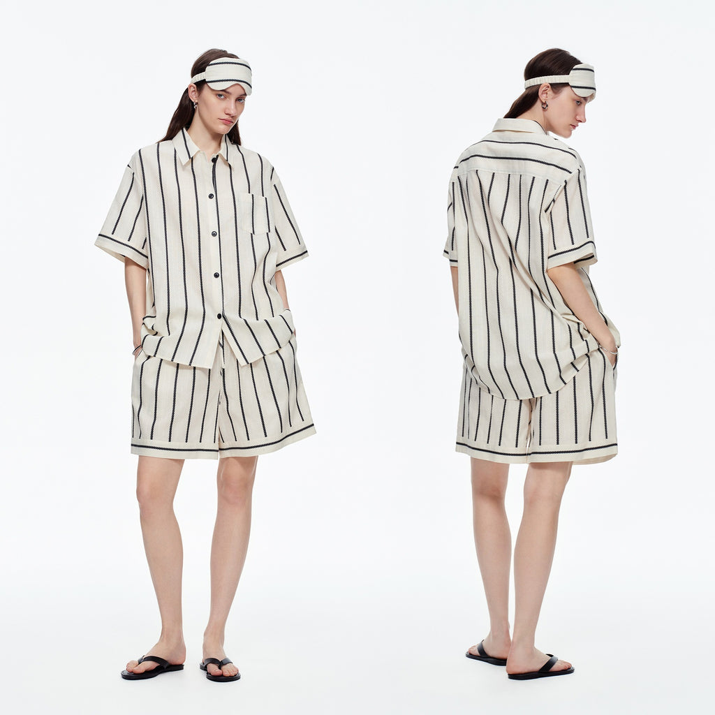 Kongvia Women’s Cotton Stripe Pajama Set Short Sleeve Lounge Wear