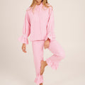 Kongvia Women’s Gingham Pajama Set Long Sleeve Ruffle Sleepwear